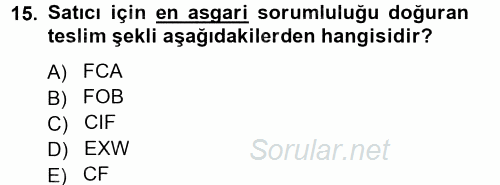 Dış Ticaret İşlemleri 2012 - 2013 Ara Sınavı 15.Soru