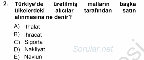 Dış Ticaret İşlemleri 2012 - 2013 Ara Sınavı 2.Soru