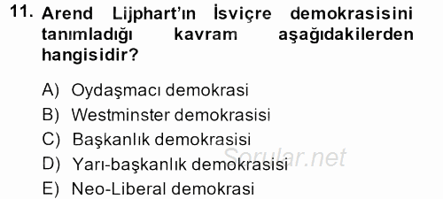 Karşılaştırmalı Siyasal Sistemler 2013 - 2014 Tek Ders Sınavı 11.Soru