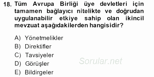 Karşılaştırmalı Siyasal Sistemler 2013 - 2014 Tek Ders Sınavı 18.Soru