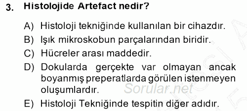 Temel Veteriner Histoloji ve Embriyoloji 2014 - 2015 Ara Sınavı 3.Soru