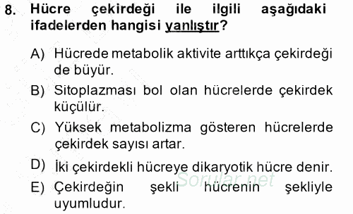 Temel Veteriner Histoloji ve Embriyoloji 2014 - 2015 Ara Sınavı 8.Soru