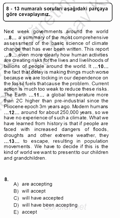 Bağlamsal Dilbilgisi 1 2013 - 2014 Ara Sınavı 8.Soru