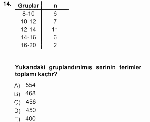 Tıbbi İstatistik 2012 - 2013 Ara Sınavı 14.Soru