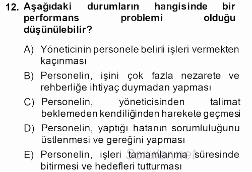 Performans Yönetimi 2013 - 2014 Tek Ders Sınavı 12.Soru