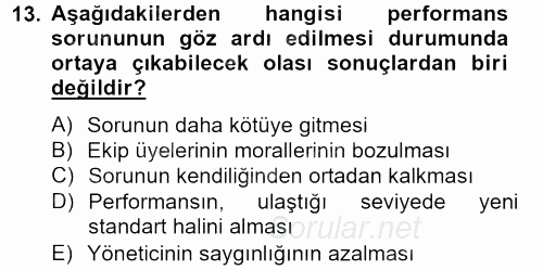 Performans Yönetimi 2013 - 2014 Tek Ders Sınavı 13.Soru