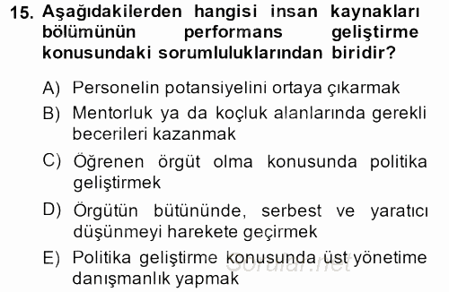 Performans Yönetimi 2013 - 2014 Tek Ders Sınavı 15.Soru