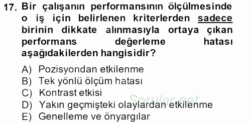 Performans Yönetimi 2013 - 2014 Tek Ders Sınavı 17.Soru