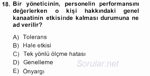 Performans Yönetimi 2013 - 2014 Tek Ders Sınavı 18.Soru