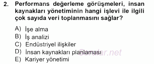 Performans Yönetimi 2013 - 2014 Tek Ders Sınavı 2.Soru