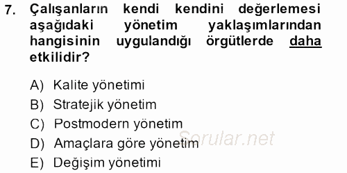 Performans Yönetimi 2013 - 2014 Tek Ders Sınavı 7.Soru