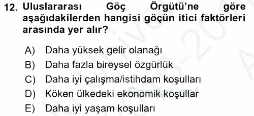 Sosyal Politika 2 2016 - 2017 Ara Sınavı 12.Soru