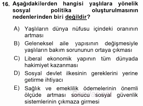 Sosyal Politika 2 2016 - 2017 Ara Sınavı 16.Soru