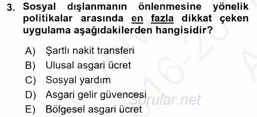 Sosyal Politika 2 2016 - 2017 Ara Sınavı 3.Soru