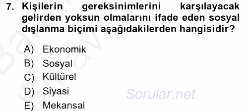 Sosyal Politika 2 2016 - 2017 Ara Sınavı 7.Soru