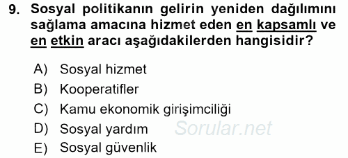 Sosyal Politika 2 2016 - 2017 Ara Sınavı 9.Soru