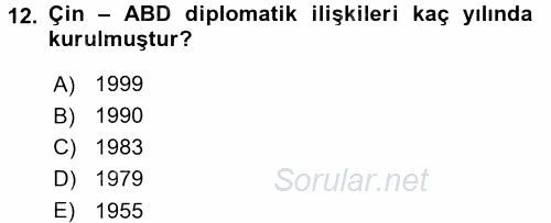 Amerikan Dış Politikası 2016 - 2017 Dönem Sonu Sınavı 12.Soru