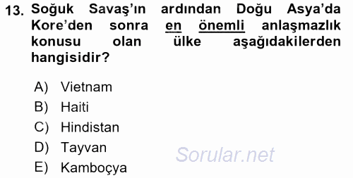 Amerikan Dış Politikası 2016 - 2017 Dönem Sonu Sınavı 13.Soru