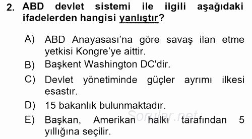 Amerikan Dış Politikası 2016 - 2017 Dönem Sonu Sınavı 2.Soru