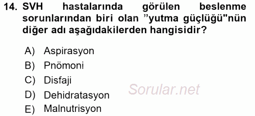 Yaşlılarda Görülebilecek Sorunlar Ve Bakım Hizmetleri 2017 - 2018 3 Ders Sınavı 14.Soru