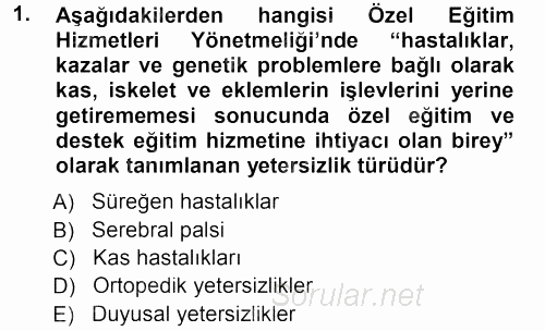Özel Gereksinimli Bireyler ve Bakım Hizmetleri 2012 - 2013 Ara Sınavı 1.Soru