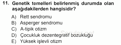 Özel Gereksinimli Bireyler ve Bakım Hizmetleri 2012 - 2013 Ara Sınavı 11.Soru