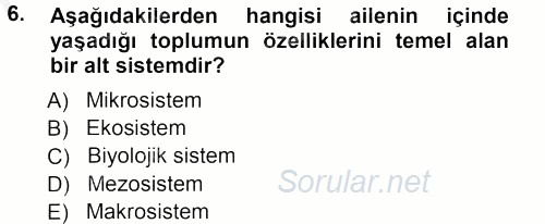 Özel Gereksinimli Bireyler ve Bakım Hizmetleri 2012 - 2013 Ara Sınavı 6.Soru