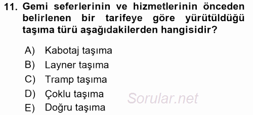 Ulaştırma Sistemleri 2016 - 2017 3 Ders Sınavı 11.Soru