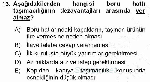 Ulaştırma Sistemleri 2016 - 2017 3 Ders Sınavı 13.Soru