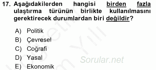Ulaştırma Sistemleri 2016 - 2017 3 Ders Sınavı 17.Soru