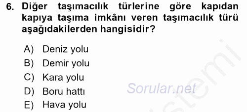 Ulaştırma Sistemleri 2016 - 2017 3 Ders Sınavı 6.Soru