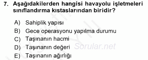 Ulaştırma Sistemleri 2016 - 2017 3 Ders Sınavı 7.Soru