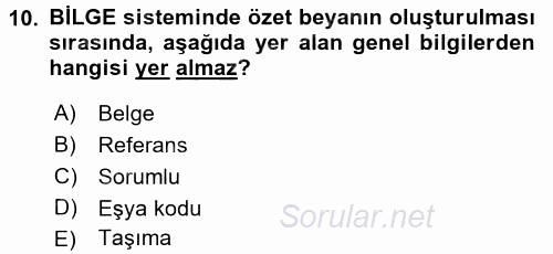 Dış Ticarette Bilgisayar Uygulamaları 2015 - 2016 Dönem Sonu Sınavı 10.Soru