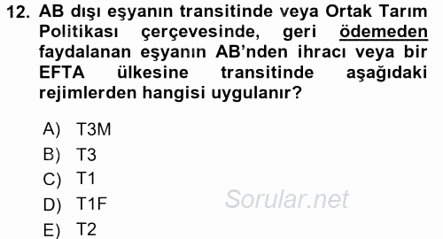 Dış Ticarette Bilgisayar Uygulamaları 2015 - 2016 Dönem Sonu Sınavı 12.Soru