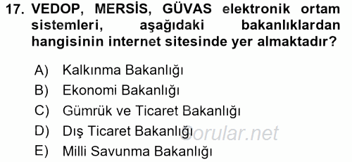Dış Ticarette Bilgisayar Uygulamaları 2015 - 2016 Dönem Sonu Sınavı 17.Soru
