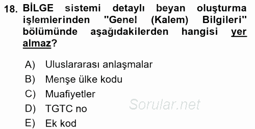 Dış Ticarette Bilgisayar Uygulamaları 2015 - 2016 Dönem Sonu Sınavı 18.Soru