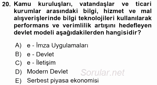 Dış Ticarette Bilgisayar Uygulamaları 2015 - 2016 Dönem Sonu Sınavı 20.Soru