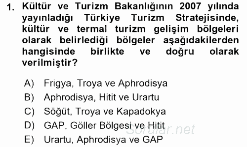 Termal ve Spa Hizmetleri 2016 - 2017 Dönem Sonu Sınavı 1.Soru