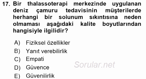 Termal ve Spa Hizmetleri 2016 - 2017 Dönem Sonu Sınavı 17.Soru