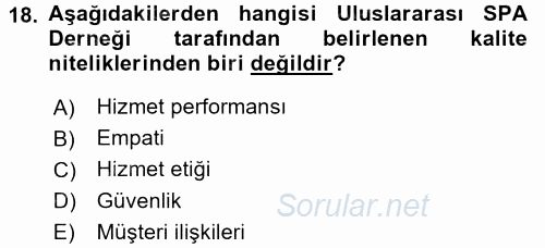 Termal ve Spa Hizmetleri 2016 - 2017 Dönem Sonu Sınavı 18.Soru