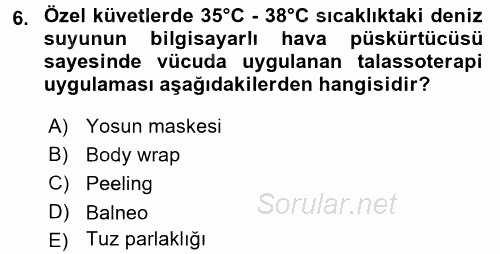 Termal ve Spa Hizmetleri 2016 - 2017 Dönem Sonu Sınavı 6.Soru