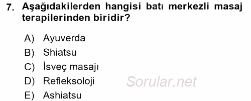 Termal ve Spa Hizmetleri 2016 - 2017 Dönem Sonu Sınavı 7.Soru
