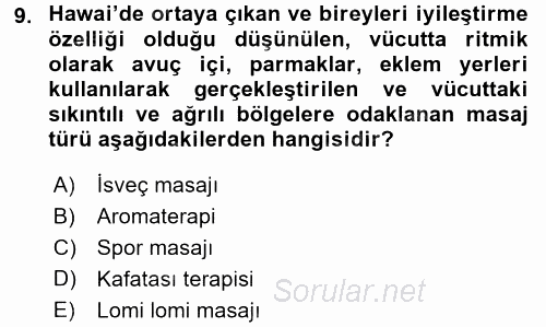 Termal ve Spa Hizmetleri 2016 - 2017 Dönem Sonu Sınavı 9.Soru
