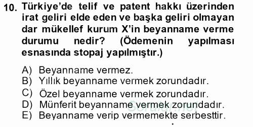 Türk Vergi Sistemi 2012 - 2013 Dönem Sonu Sınavı 10.Soru