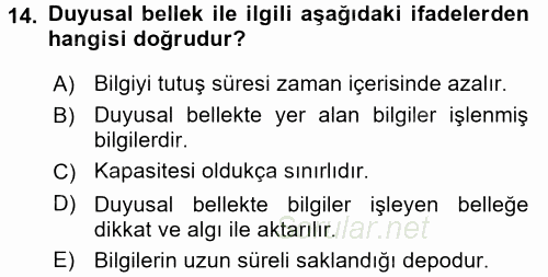 Eğitim Psikolojisi 2015 - 2016 Dönem Sonu Sınavı 14.Soru