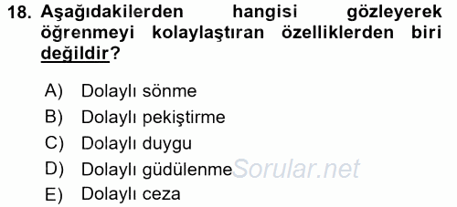 Eğitim Psikolojisi 2015 - 2016 Dönem Sonu Sınavı 18.Soru