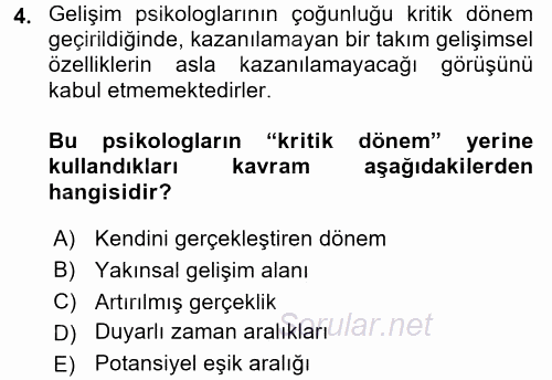 Eğitim Psikolojisi 2015 - 2016 Dönem Sonu Sınavı 4.Soru