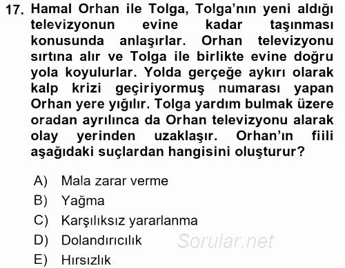 Ceza Hukukuna Giriş 2015 - 2016 Tek Ders Sınavı 17.Soru