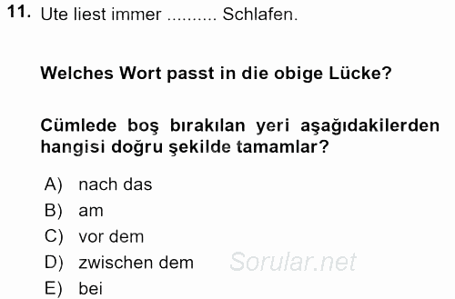 Almanca 1 2015 - 2016 Dönem Sonu Sınavı 11.Soru