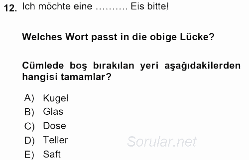 Almanca 1 2015 - 2016 Dönem Sonu Sınavı 12.Soru